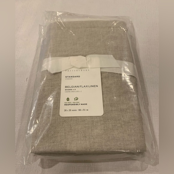 NWT Pottery Barn Belgian Flax Linen Contrast Flange Shams - Picture 8 of 9